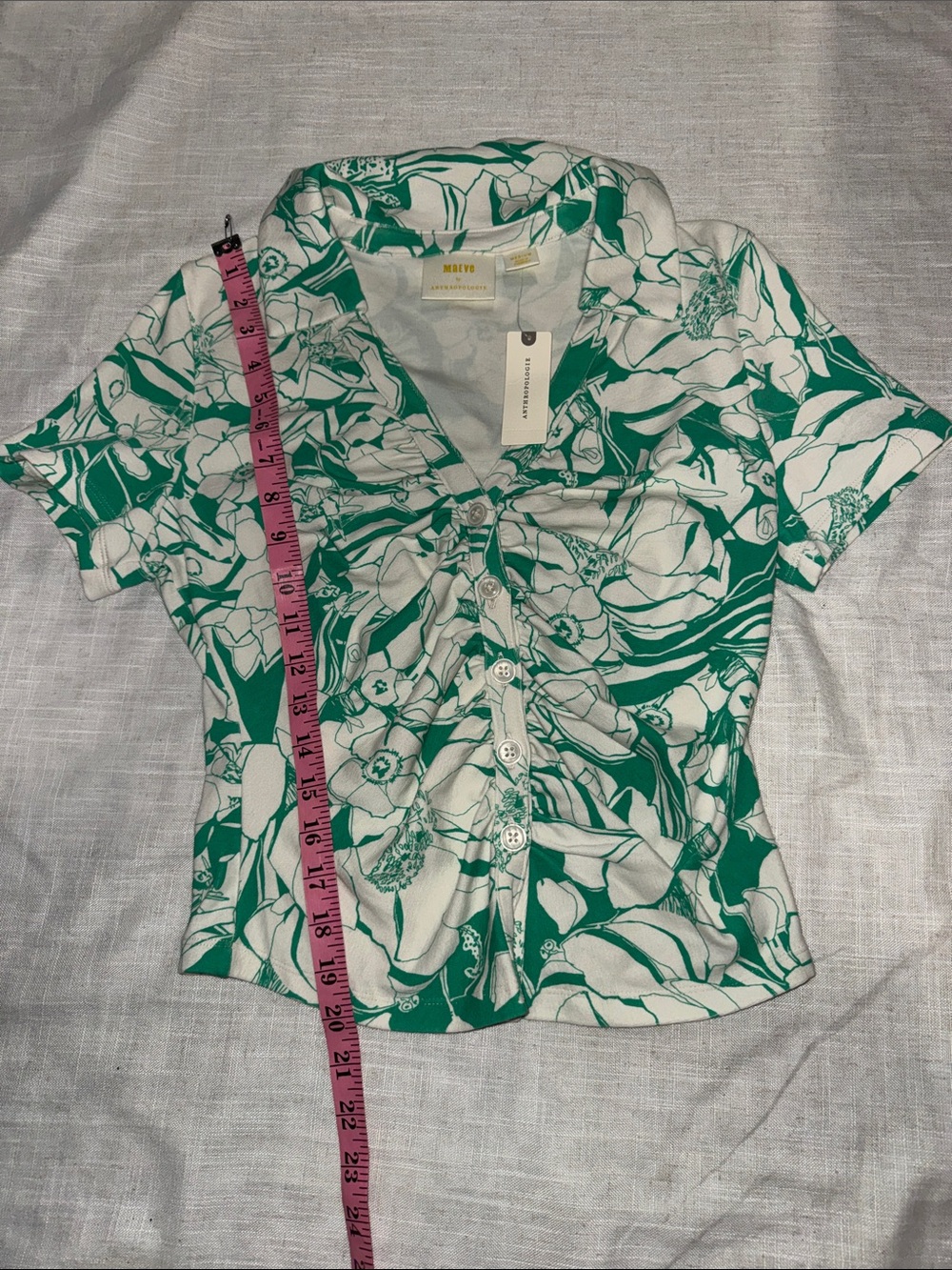 Anthropologie Green and White Floral Button-Down Shirt